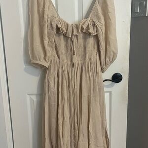 Free People Cream Off Shoulder 3/4 Sleeve Dress
